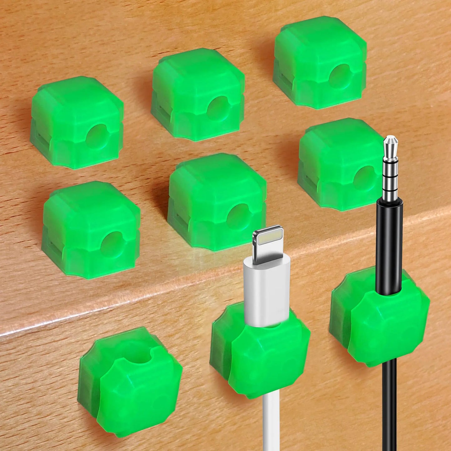 9pc Glow-Green Magnetic Cable Clips - FonPeak Desk Cord Manager